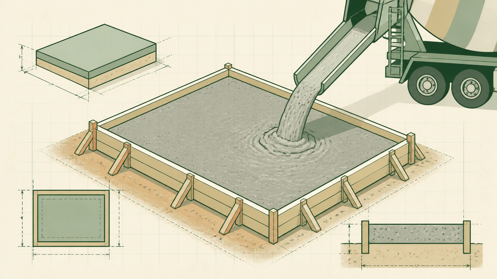 Concrete Calculator materials and measurement planning illustration