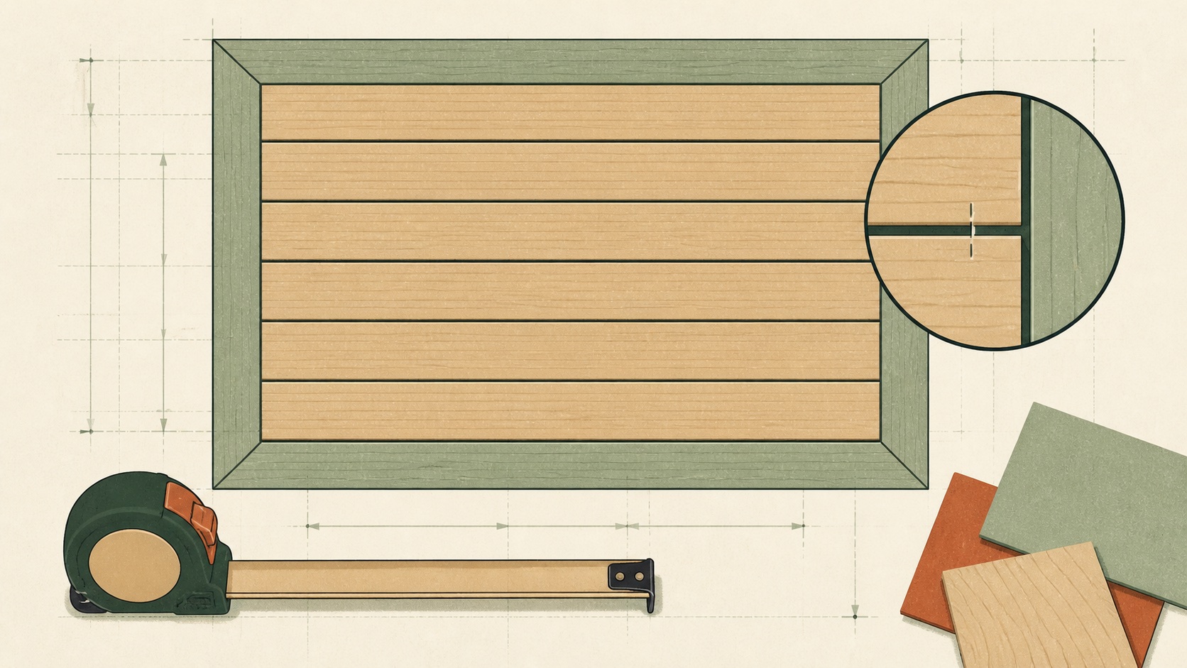 Deck Board Calculator materials and measurement planning illustration