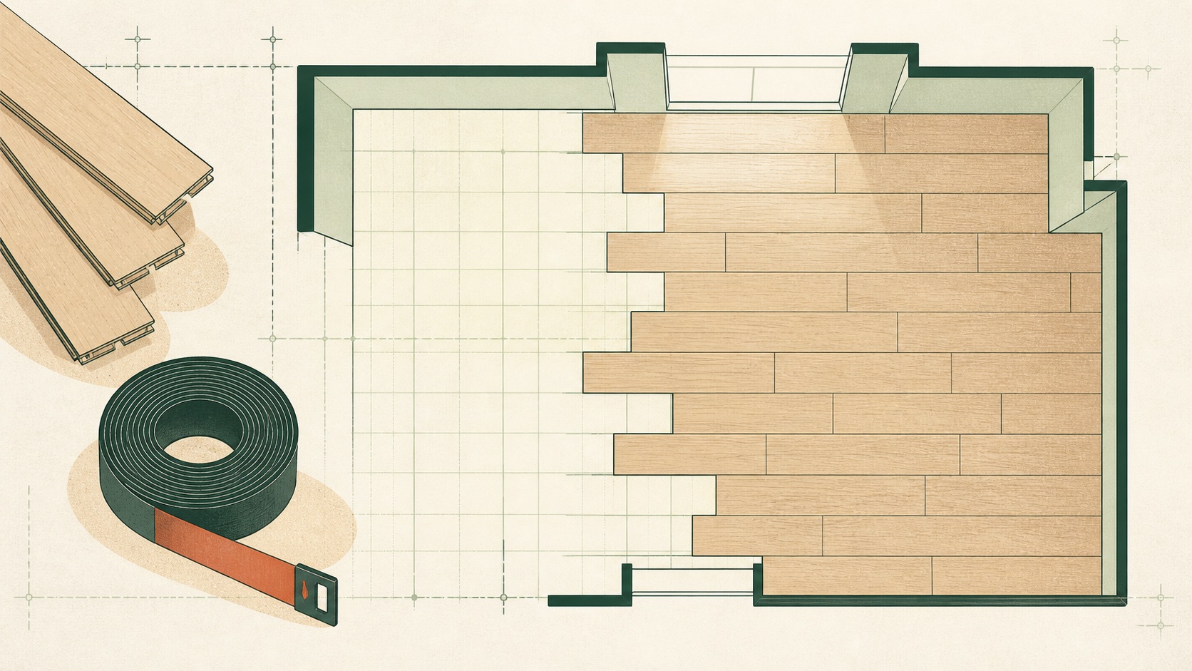 Flooring Calculator materials and measurement planning illustration